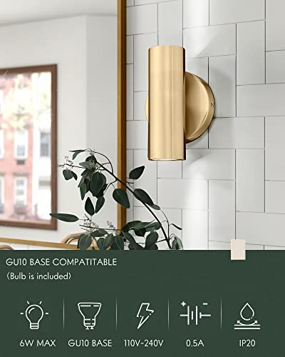 Brass Gold 2-Light Minimalist Wall Sconce