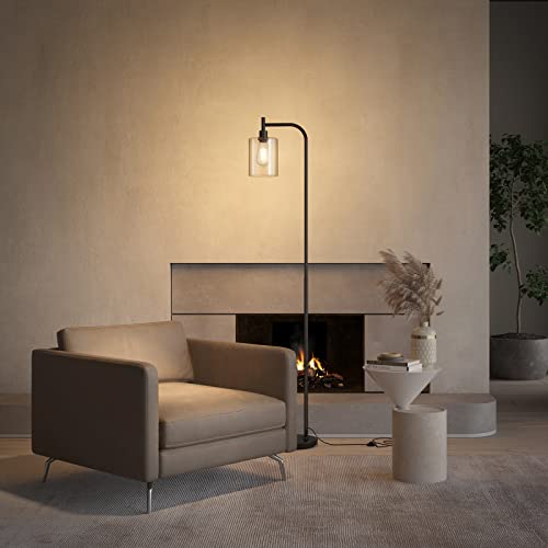 Sleek Black Floor Lamp with Glass Shade