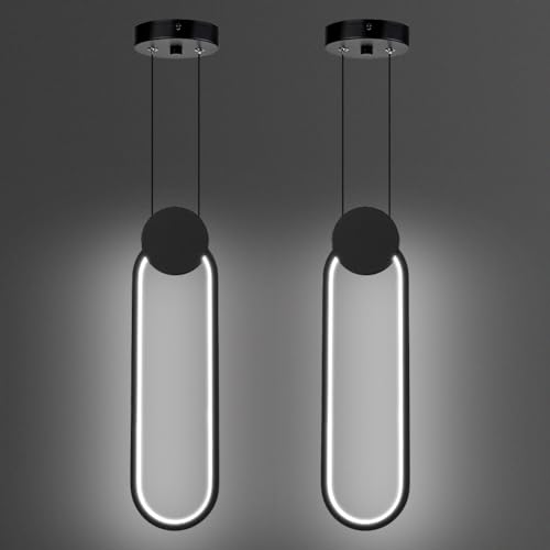 Modern Black LED Oval Pendant Light - 2 Pack