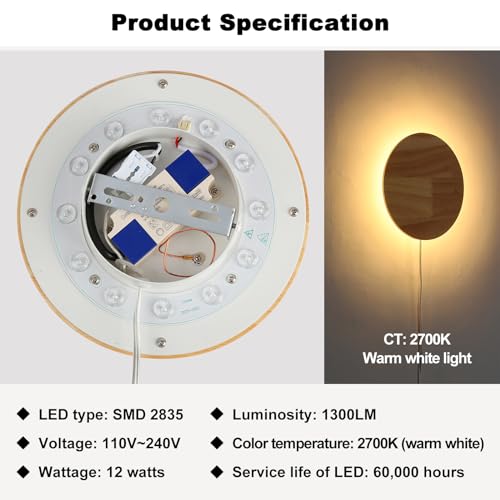 Modern Minimalist Plug-in Round Wood Wall Lamp