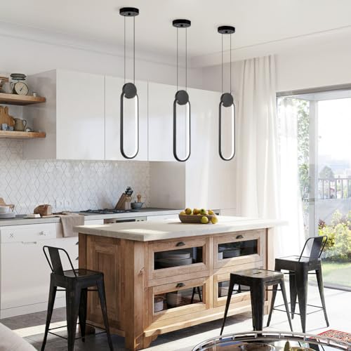 Modern Black LED Oval Pendant Light - 2 Pack