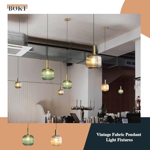 Large Green Glass Pendant Light with Gold Globe