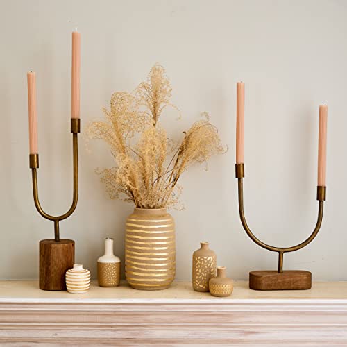 Asymmetrical Wood and Metal Candle Holder