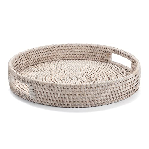 Round Woven Rattan Tray with Cut-Out Handles