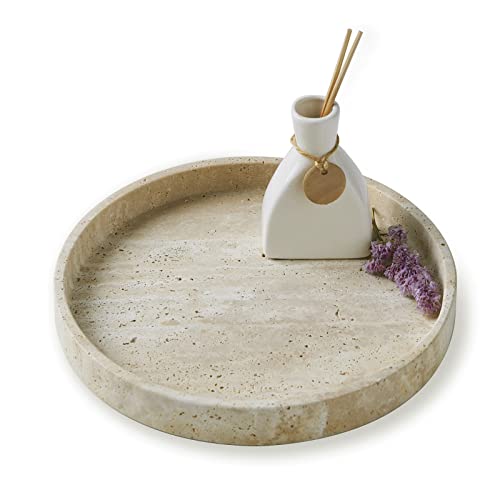 Beige Travertine Round Vanity Tray for Styling