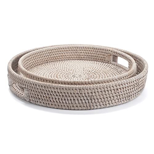 Round Woven Rattan Tray with Cut-Out Handles