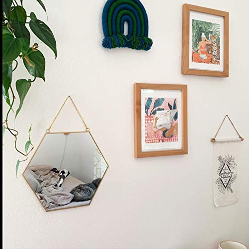 Hexagon Wall Mirror with Chain – Gold Decor