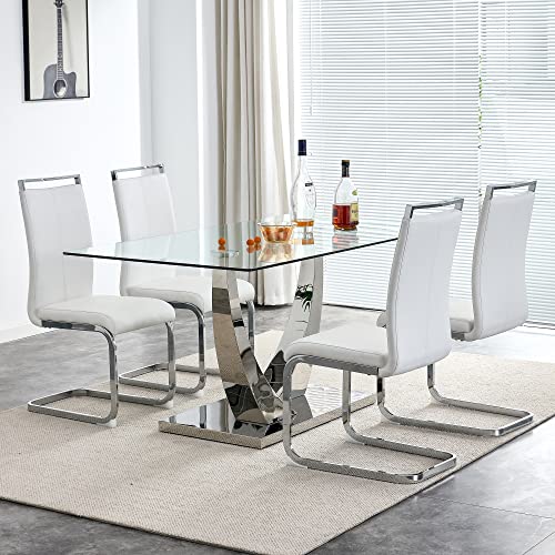 Modern 63" Glass Dining Table for Minimalist Spaces