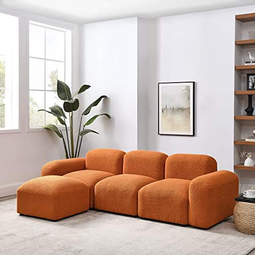 Modular L-Shaped Minimalist Sofa in Orange Teddy