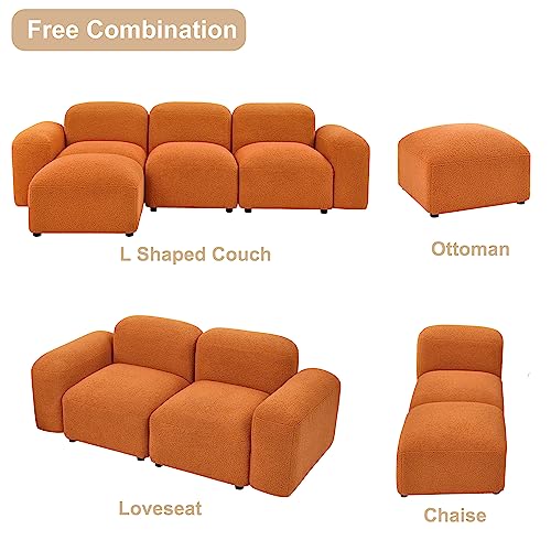 Modular L-Shaped Minimalist Sofa in Orange Teddy