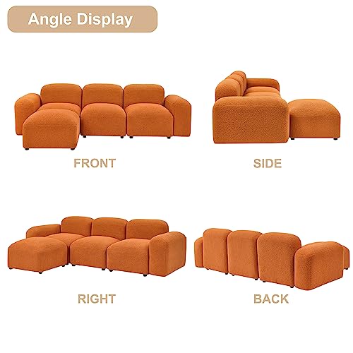 Modular L-Shaped Minimalist Sofa in Orange Teddy