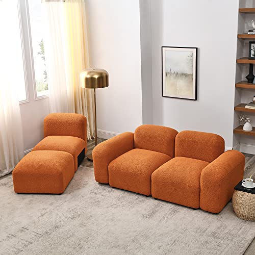 Modular L-Shaped Minimalist Sofa in Orange Teddy