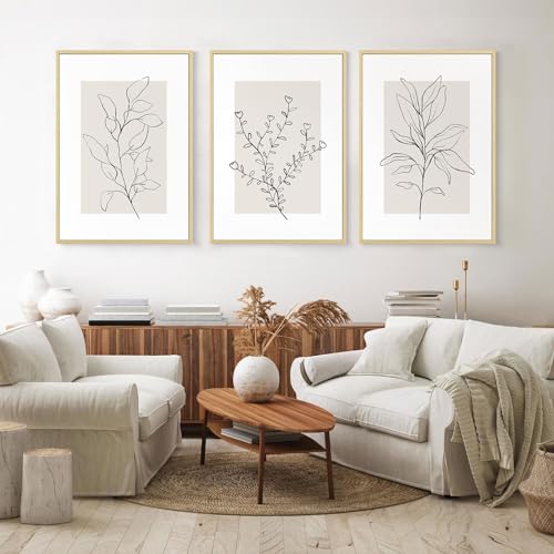 Framed Minimalist Botanical Canvas Art Set of 3