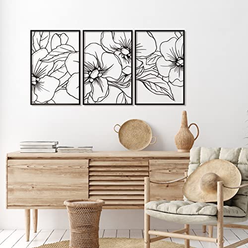 Vivegate Black Minimalist Floral Metal Wall Art