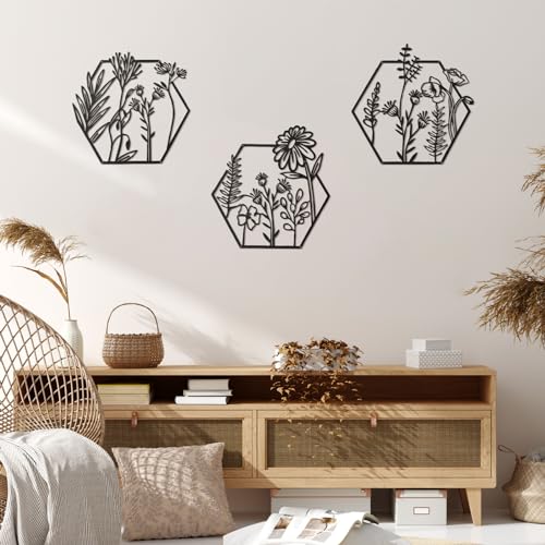 3-Piece Minimalist Flower Metal Wall Decor Set