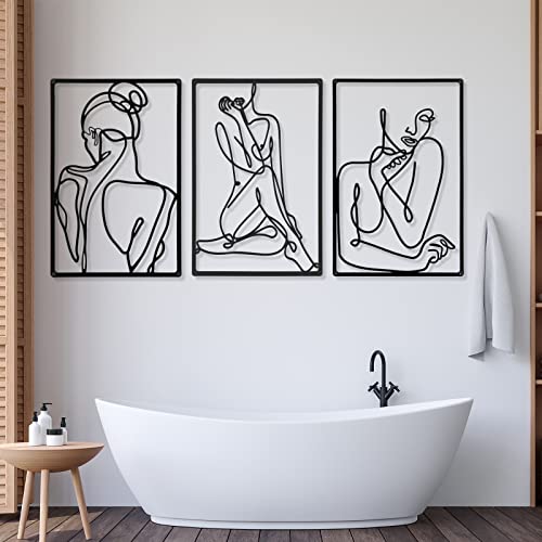 Minimalist Metal Woman Line Drawing Wall Art Set