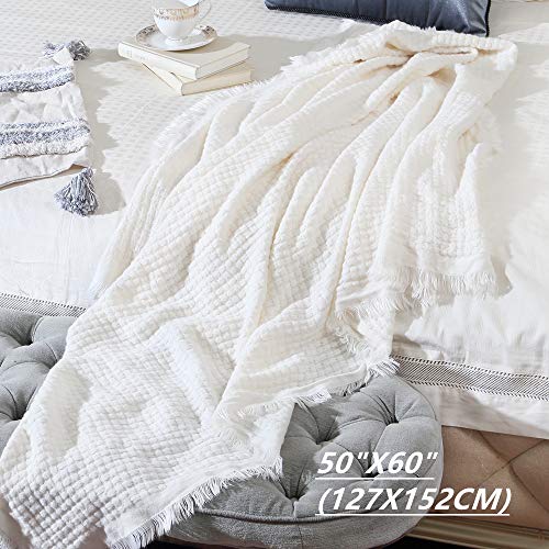 Boho Knitted Throw Blanket - Off White 50"x60