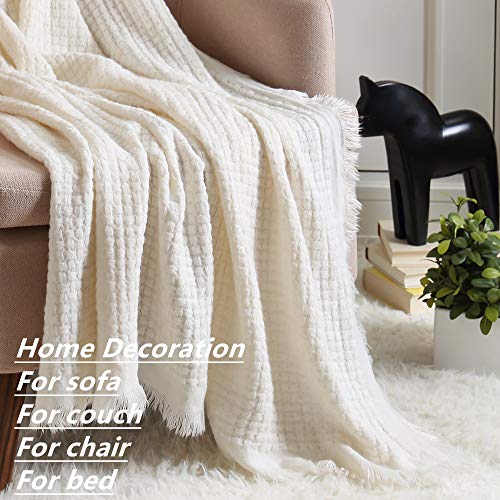 Boho Knitted Throw Blanket - Off White 50"x60