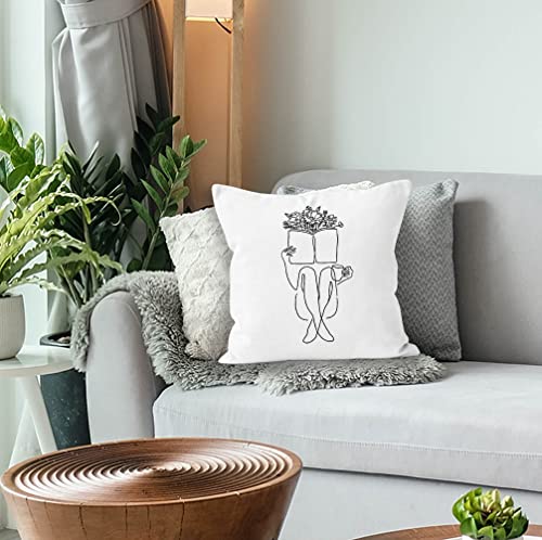 Abstract Woman Outline Reading Pillow Cover 18"x18