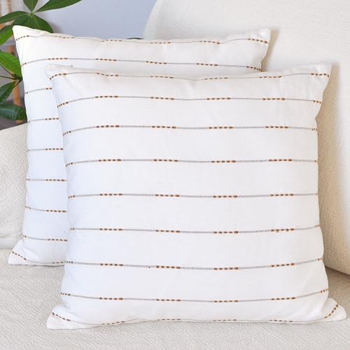 Cream Geometric Striped Pillow Covers - Set of 2