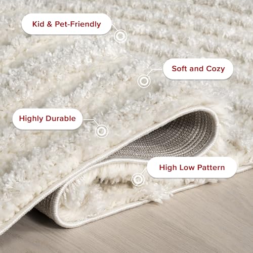 Beige Abstract Shag Area Rug 4x6