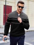 Men's Striped Turtleneck Golf Pullover Sweater