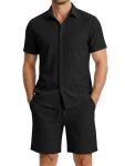 JMIERR Men’s Summer Linen Beach Set, Black