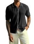Men's Black Knit Button Down Polo Shirt
