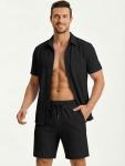 JMIERR Men’s Summer Linen Beach Set, Black