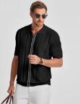Men's Black Knit Button Down Polo Shirt