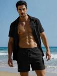 JMIERR Men’s Summer Linen Beach Set, Black