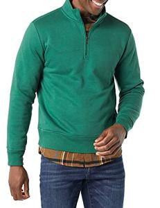 Men's Green Quarter-Zip Fleece Pullover Sweatshirt
