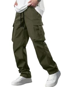 Men's Army Green Cargo Workout Joggers with Pockets