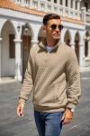 COOFANDY Mens Quarter Zip Pullover Quilted Sweatshirt Knit Long Sleeve Mock Neck Sweater Polo with Pocket Khaki