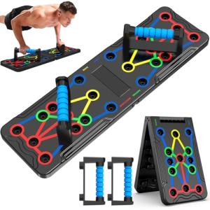 Foldable push-up rack for portable strength training, sturdy and stable equipment for men's and women's home gym workouts.