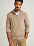 PJ PAUL JONES Men's Quarter Zip Pullover Sweater Casual Mock Neck Polo Sweater with Ribbing Edge Khaki