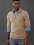 PJ PAUL JONES Men's Quarter Zip Pullover Sweater Casual Mock Neck Polo Sweater with Ribbing Edge Khaki