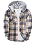 ZITY Men's Flannel Hoodie Shirts Casual Button Down Plaid Shirt Jackets for Men Long Sleeve Stylish Hooded with Pocket Navybeigewhite Large