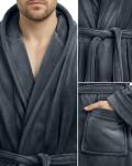 NY Threads Mens Robe with Hood, Luxury Plush Fleece Hooded Mens Bathrobe, Spa Bath Robe for Men, Large/X-Large, Grey