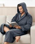 NY Threads Mens Robe with Hood, Luxury Plush Fleece Hooded Mens Bathrobe, Spa Bath Robe for Men, Large/X-Large, Grey