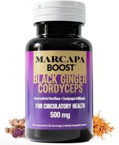 Marcapa Boost - Circulation Supplement for Endurance, Faster Recovery & Joint Flexibility - 350mg Black Ginger, 150mg Cordyceps Extract, 60 Capsules, 30-Day Supply, 3-5x Better Absorption