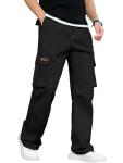 PLEPAN Men's Casual Cargo Pants Drawstring Hiking Pants Workout Tactical Joggers Sweatpants for Men Black X-Large