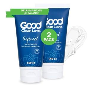 Good Clean Love Liquid Water-Based Lube, Premium Personal Lubricant with Hydrating Hyaluronic Acid, Safe for Adult Toys & Condoms, pH-Balanced, Intimate Wellness Gel for Men & Women, 1.69 Oz (2-Pack)