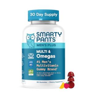 SmartyPants Men's Multivitamin Gummies - Improved Formula: Omega 3 (DHA/EPA), Methylfolate, Vitamin D3, C, Vitamin B12, B6, Vitamin A, K, Zinc & Selenium, Gluten Free, 90 Count (30 Day Supply)