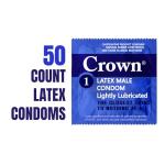 Crown Condoms — 50 Count — Lubricated Latex Condoms — Silkier, Thinner and Stronger (Pack of 50)