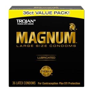 TROJAN Magnum Lubricated Large Condoms, Comfortable and Smooth Lubricated, America’s Number One Condom, 36 Count Pack