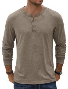 COOFANDY Men's Henley Shirts Long Sleeve Casual Vintage T-Shirt Lightweight Soft Stretch Tees Fall Henley Pullover Tops Khaki