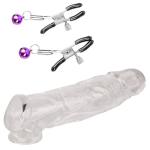 Transparent Extender Male Extension Girth Enhancer Lock Sleeve Ring for Men Reusable -Time Delay - Smooth - Masculine Charm + Bell Clip 2pcs