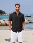 COOFANDY Men's Button Down Shirts Short Sleeve Casual Summer Beach Vacation Wedding Shirt Black
