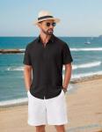 COOFANDY Men's Button Down Shirts Short Sleeve Casual Summer Beach Vacation Wedding Shirt Black